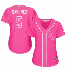 Women's Majestic Chicago White Sox #5 Yolmer Sanchez Replica Pink Fashion Cool Base MLB Jersey