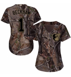 Women's Majestic Baltimore Orioles #1 Tim Beckham Authentic Camo Realtree Collection Flex Base MLB Jersey