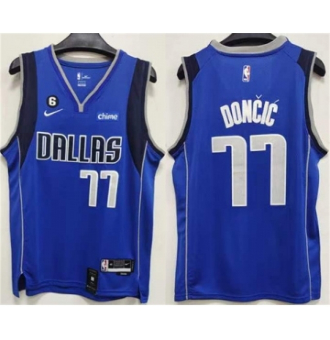 Men's Dallas Mavericks #77 Luka Doncic Blue No.6 Patch Stitched Jersey