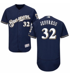 Men's Majestic Milwaukee Brewers #32 Jeremy Jeffress Navy Blue Alternate Flex Base Authentic Collection MLB Jersey