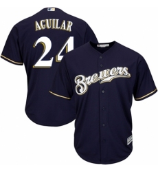 Youth Majestic Milwaukee Brewers #24 Jesus Aguilar Replica Navy Blue Alternate Cool Base MLB Jersey