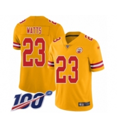 Youth Kansas City Chiefs #23 Armani Watts Limited Gold Inverted Legend 100th Season Football Jersey