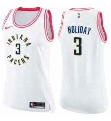 Women's Nike Indiana Pacers #3 Aaron Holiday Swingman White Pink Fashion NBA Jersey
