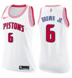 Women's Nike Detroit Pistons #6 Bruce Brown Jr. Swingman White Pink Fashion NBA Jersey