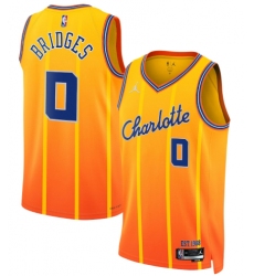 Men's Charlotte Hornets #0 Miles Bridges Gold 2025-26 City Edition Swingman Stitched Jersey