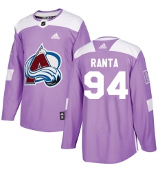 Men's Adidas Colorado Avalanche #94 Sampo Ranta Authentic Purple Fights Cancer Practice NHL Jersey