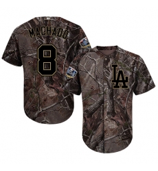 Men's Majestic Los Angeles Dodgers #8 Manny Machado Authentic Camo Realtree Collection Flex Base 2018 World Series MLB Jer