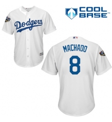 Youth Majestic Los Angeles Dodgers #8 Manny Machado Authentic White Home Cool Base 2018 World Series MLB Jersey