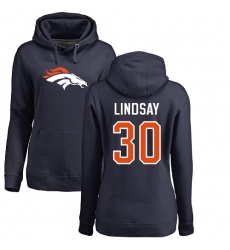 NFL Women's Nike Denver Broncos #30 Phillip Lindsay Navy Blue Name & Number Logo Pullover Hoodie
