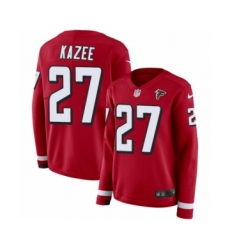 Women's Nike Atlanta Falcons #27 Damontae Kazee Limited Red Therma Long Sleeve NFL Jersey