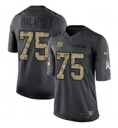 Men's Nike New York Giants #75 Jon Halapio Limited Black 2016 Salute to Service NFL Jersey