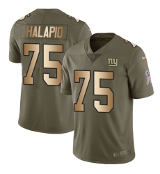 Men's Nike New York Giants #75 Jon Halapio Limited Olive Gold 2017 Salute to Service NFL Jersey