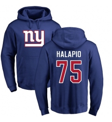 NFL Nike New York Giants #75 Jon Halapio Royal Blue Name & Number Logo Pullover Hoodie