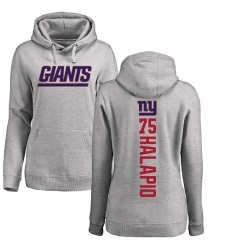 NFL Women's Nike New York Giants #75 Jon Halapio Ash Backer Pullover Hoodie