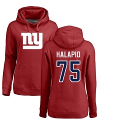 NFL Women's Nike New York Giants #75 Jon Halapio Red Name & Number Logo Pullover Hoodie