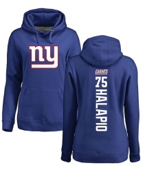 NFL Women's Nike New York Giants #75 Jon Halapio Royal Blue Backer Pullover Hoodie