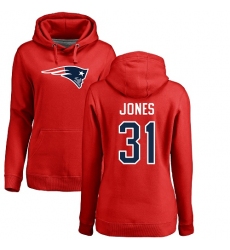 NFL Women's Nike New England Patriots #31 Jonathan Jones Red Name & Number Logo Pullover Hoodie