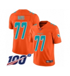 Men's Miami Dolphins #77 Jesse Davis Limited Orange Inverted Legend 100th Season Football Jersey