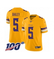 Youth Minnesota Vikings #5 Dan Bailey Limited Gold Inverted Legend 100th Season Football Jersey