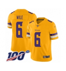 Men's Minnesota Vikings #6 Matt Wile Limited Gold Inverted Legend 100th Season Football Jersey