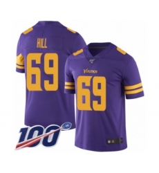 Men's Minnesota Vikings #69 Rashod Hill Limited Purple Rush Vapor Untouchable 100th Season Football Jersey