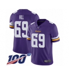Men's Minnesota Vikings #69 Rashod Hill Purple Team Color Vapor Untouchable Limited Player 100th Season Football Jersey