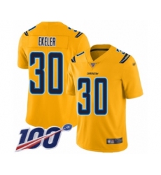 Men's Los Angeles Chargers #30 Austin Ekeler Limited Gold Inverted Legend 100th Season Football Jersey