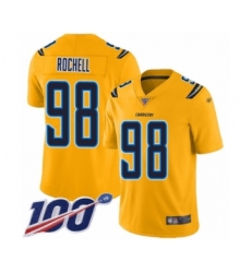 Men's Los Angeles Chargers #98 Isaac Rochell Limited Gold Inverted Legend 100th Season Football Jersey