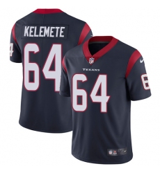 Men's Nike Houston Texans #64 Senio Kelemete Navy Blue Team Color Vapor Untouchable Limited Player NFL Jersey