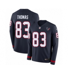 Youth Nike Houston Texans #83 Jordan Thomas Limited Navy Blue Therma Long Sleeve NFL Jersey