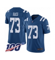 Men's Indianapolis Colts #73 Joe Haeg Limited Royal Blue Rush Vapor Untouchable 100th Season Football Jersey