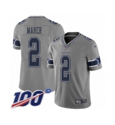 Men's Dallas Cowboys #2 Brett Maher Limited Gray Inverted Legend 100th Season Football Jersey