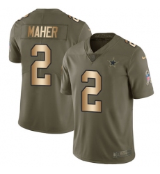 Men's Nike Dallas Cowboys #2 Brett Maher Limited Olive Gold 2017 Salute to Service NFL Jersey