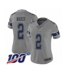 Women's Dallas Cowboys #2 Brett Maher Limited Gray Inverted Legend 100th Season Football Jersey