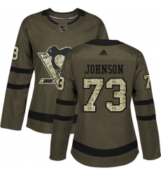 Women's Adidas Pittsburgh Penguins #73 Jack Johnson Authentic Green Salute to Service NHL Jersey