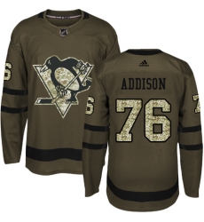 Youth Adidas Pittsburgh Penguins #76 Calen Addison Authentic Green Salute to Service NHL Jersey