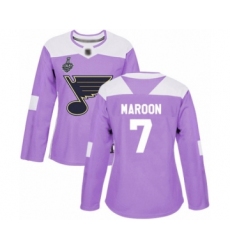 Women's St. Louis Blues #7 Patrick Maroon Authentic Purple Fights Cancer Practice 2019 Stanley Cup Final Bound Hockey Jersey