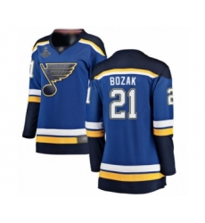 Women's St. Louis Blues #21 Tyler Bozak Fanatics Branded Royal Blue Home Breakaway 2019 Stanley Cup Champions Hockey Jersey