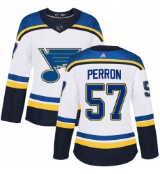 Women's Adidas St. Louis Blues #57 David Perron Authentic White Away NHL Jersey