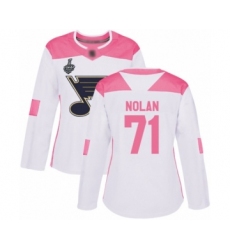 Women's St. Louis Blues #71 Jordan Nolan Authentic White Pink Fashion 2019 Stanley Cup Final Bound Hockey Jersey