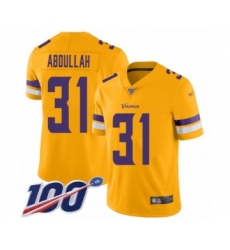 Men's Minnesota Vikings #31 Ameer Abdullah Limited Gold Inverted Legend 100th Season Football Jersey