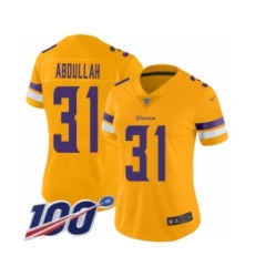 Women's Minnesota Vikings #31 Ameer Abdullah Limited Gold Inverted Legend 100th Season Football Jersey