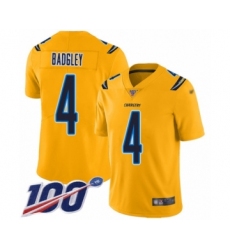 Men's Los Angeles Chargers #4 Michael Badgley Limited Gold Inverted Legend 100th Season Football Jersey