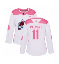 Women's Adidas Colorado Avalanche #11 Matt Calvert Authentic White Pink Fashion NHL Jersey