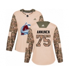 Women's Adidas Colorado Avalanche #75 Justus Annunen Authentic Camo Veterans Day Practice NHL Jersey