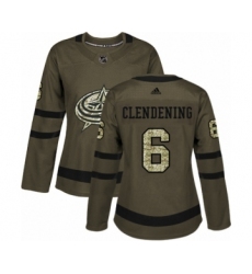 Women's Adidas Columbus Blue Jackets #6 Adam Clendening Authentic Green Salute to Service NHL Jersey
