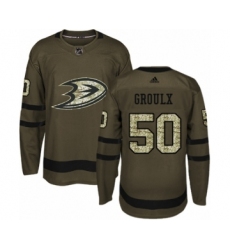 Youth Adidas Anaheim Ducks #50 Benoit-Olivier Groulx Premier Green Salute to Service NHL Jersey