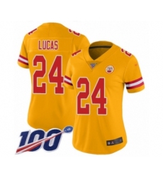 Women's Kansas City Chiefs #24 Jordan Lucas Limited Gold Inverted Legend 100th Season Football Jersey