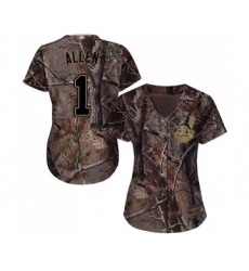 Women's Cleveland Indians #1 Greg Allen Authentic Camo Realtree Collection Flex Base Baseball Jersey