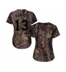 Women's Cleveland Indians #13 Hanley Ramirez Authentic Camo Realtree Collection Flex Base Baseball Jersey